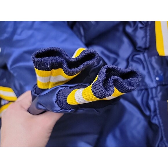 Vintage Starter Notre Dame Bomber Jacket Mens L Blue Satin Embroidered Irish 90s - Picture 10 of 14